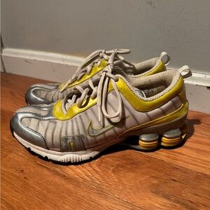 Nike Shox Metallic Silver and Vibrant Yellow Shoes